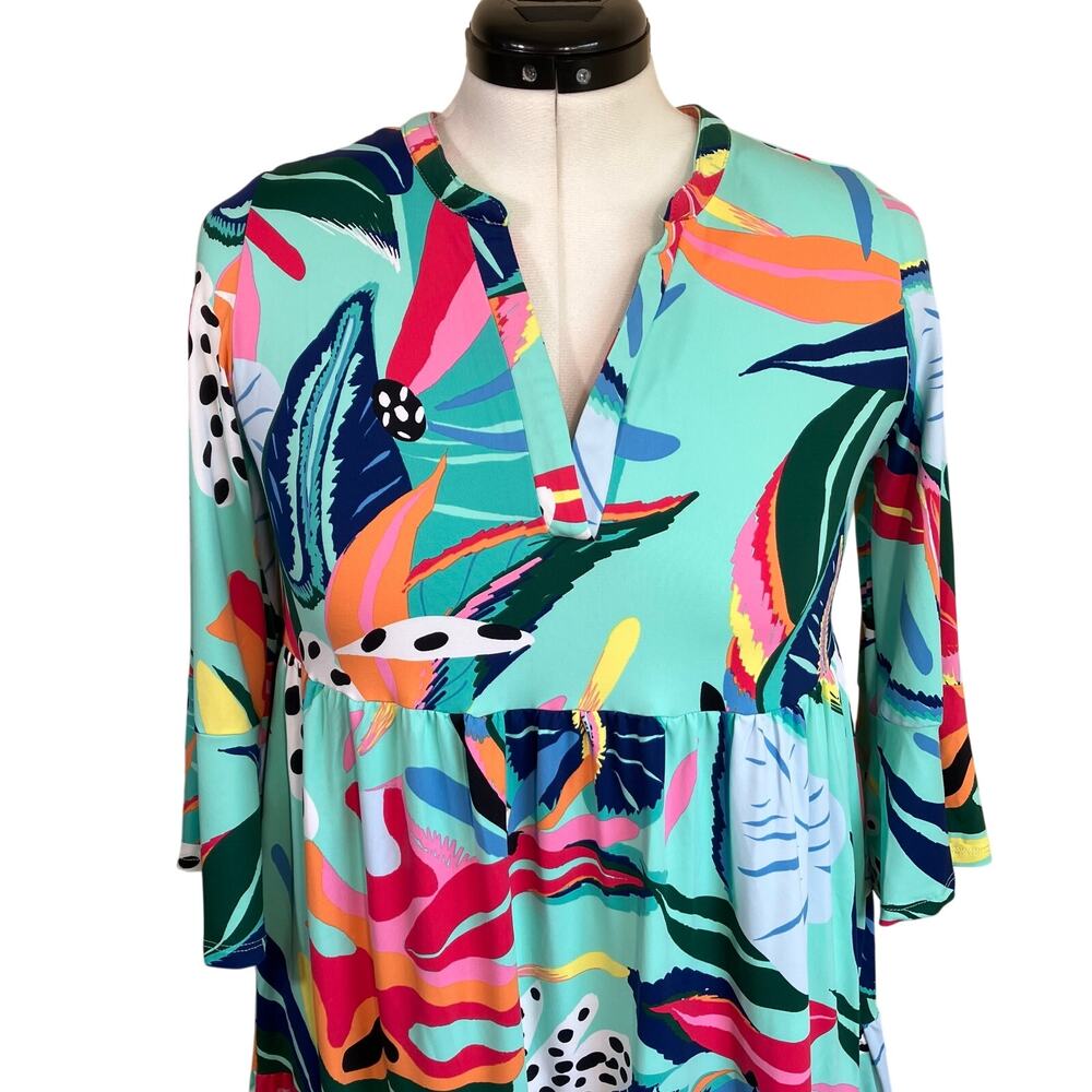 Mary Square Sz M Laguna Dress in Tropical Floral Print Tiered Babydoll Mini - Picture 8 of 16